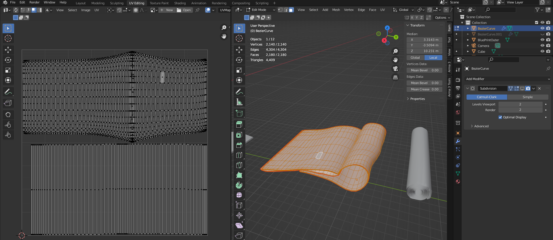 Creating a basic blueprint in Blender.